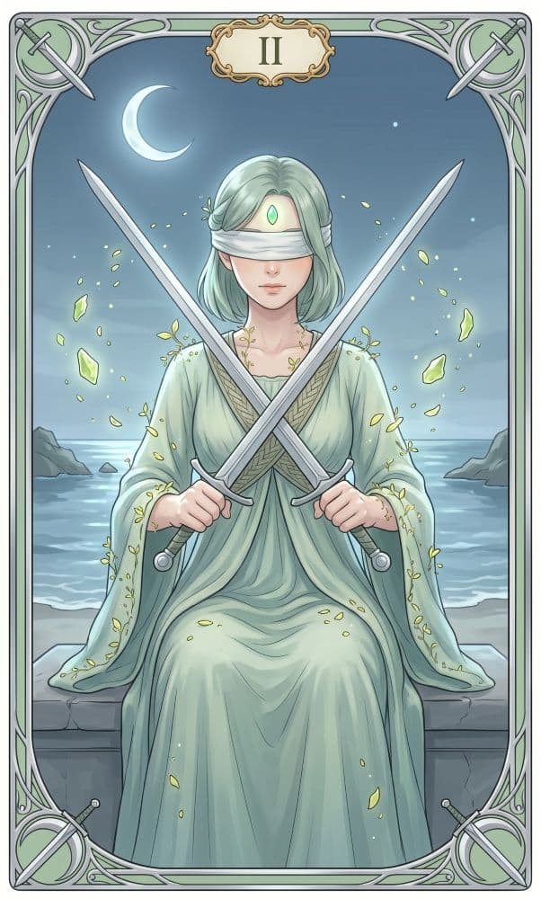 La carte Deux d'Épées du tarot de Lithosya
