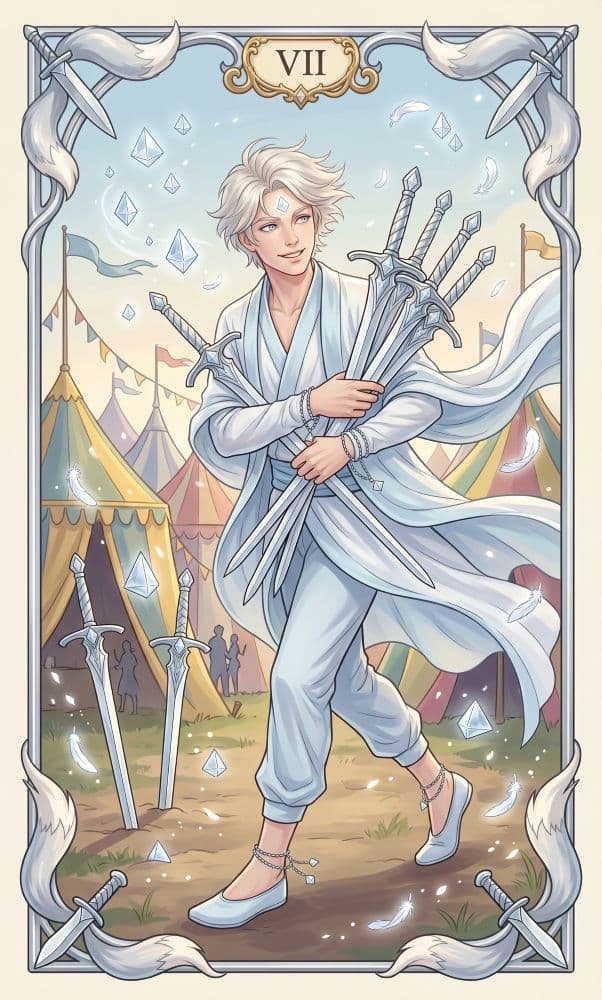 La carte Sept d'Épées du tarot de Lithosya