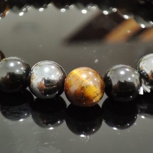 Bracelet obsidienne noire - hématite - oeil de tigre