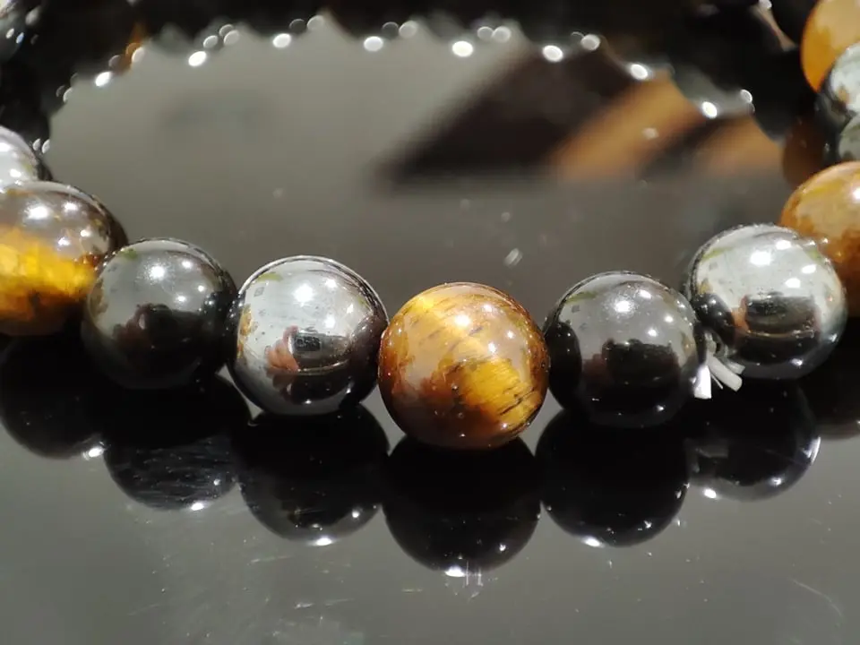 Bracelet obsidienne noire - hématite - oeil de tigre