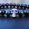 bracelet tête de mort avec obsidienne noire
