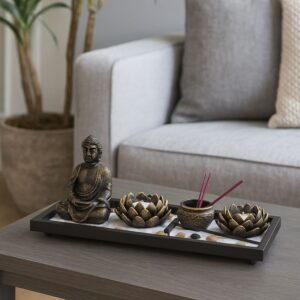 Jardin Zen Bouddha & Bougeoirs Lotus 36cm