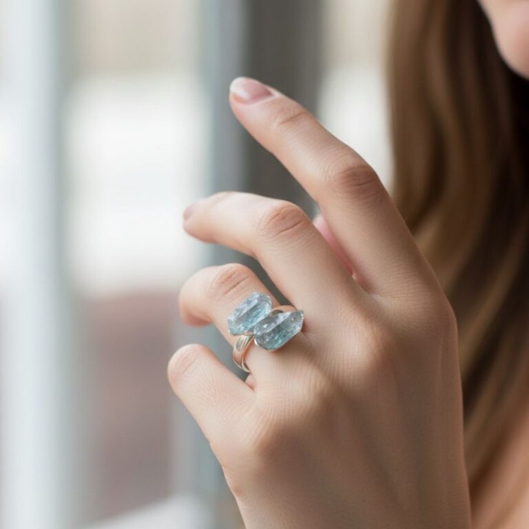 bague réglable aigue marine