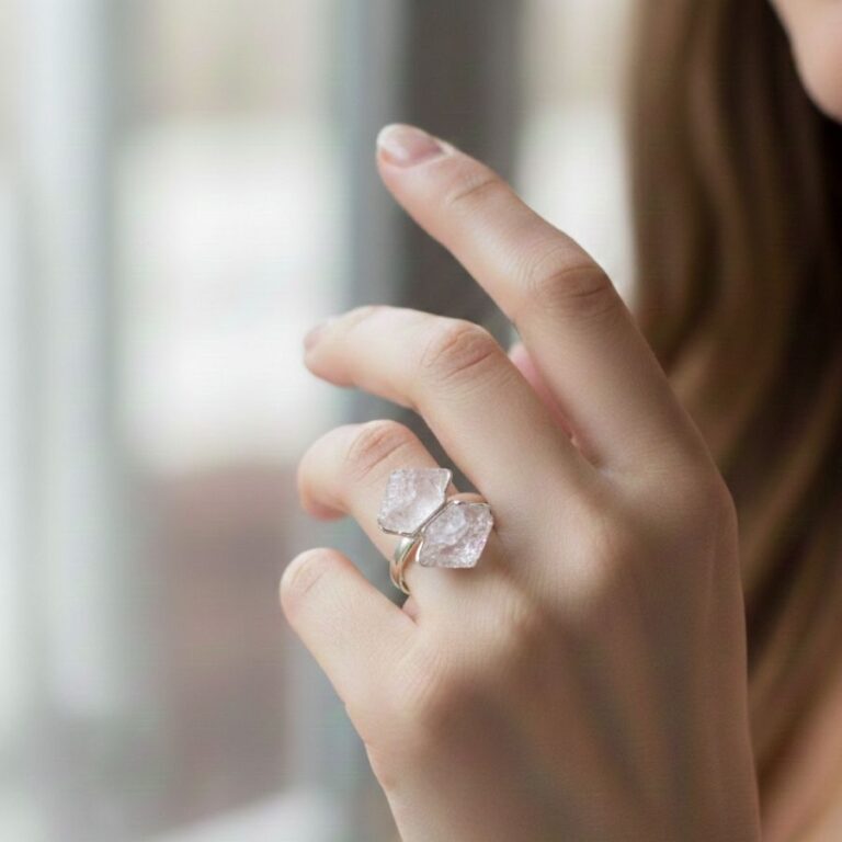 bague quartz rose réglable